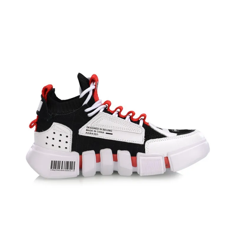 LiNing Vintage Basketball Shoes Women's Mid Top Black/White/Red-1