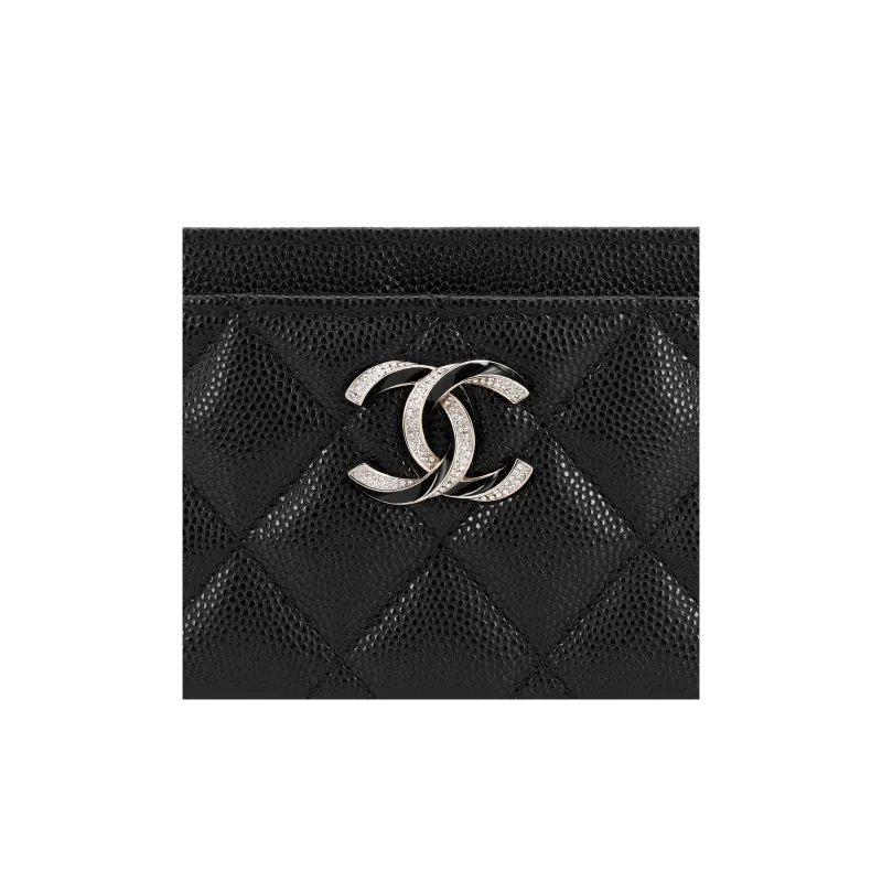 CHANEL Embossed Cow Leather Coin Purse Wallets Card Holders Women's Black-4