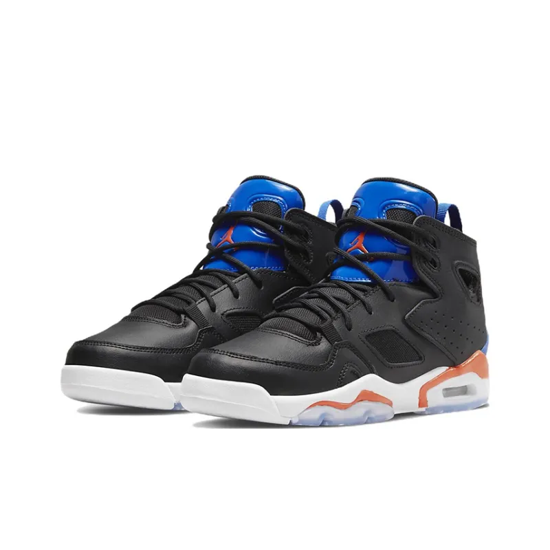 Jordan Flight Club 91 Cushioning Anti-Slip And Wear-Resistant Mid-Top Vintage Basketball Shoes GS Black Blue Orange-2