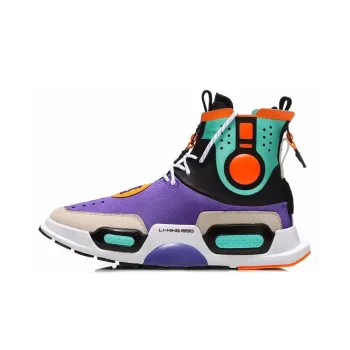 LiNing Reburn Cushioned Slip Resistant High Top Vintage Basketball Shoes Unisex Purple