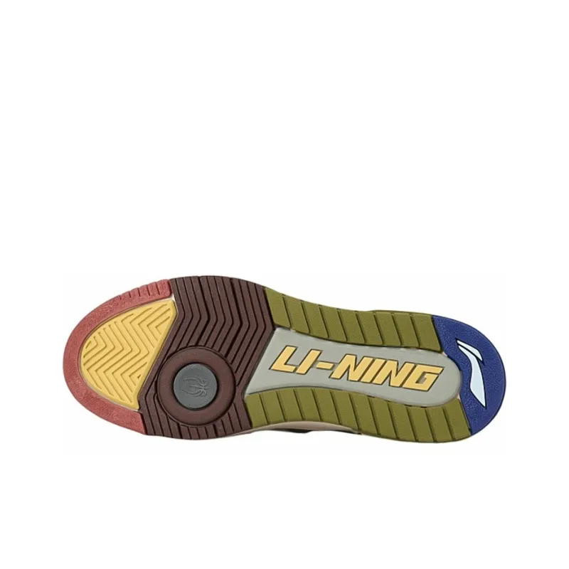 LiNing Anti Slip Wear Resistant Low Top Vintage Basketball Shoes Yellow Green-4