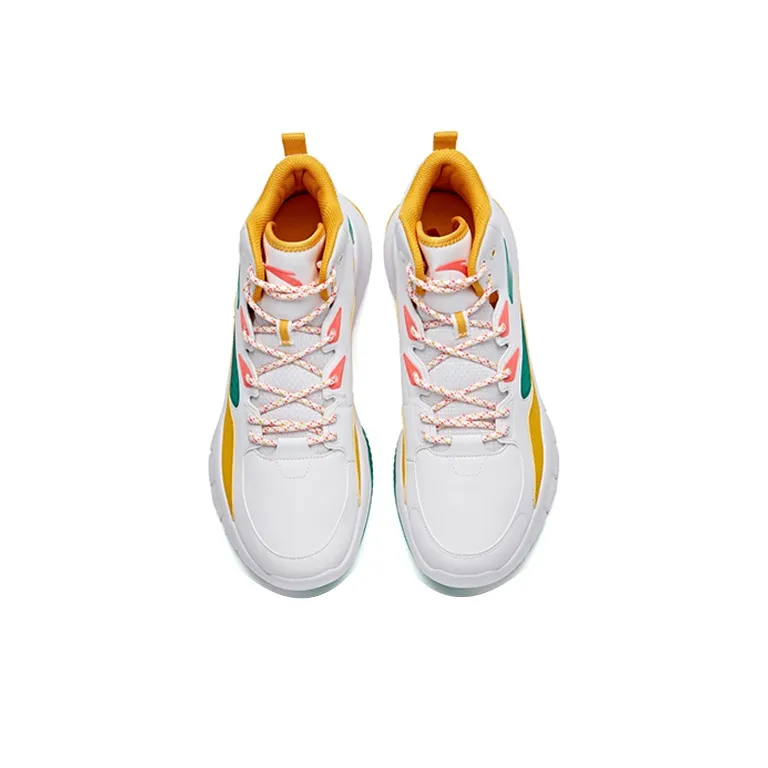 Anta Basketball Collection Cushioned Slip-Resistant Mid-Top Vintage Basketball Shoes Men's White Yellow Green-3