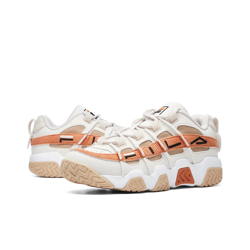 FILA FUSION BARRICADE Series Cushioned Wear Resistant Breathable Low Top Vintage Basketball Shoes Women's White Orange-3