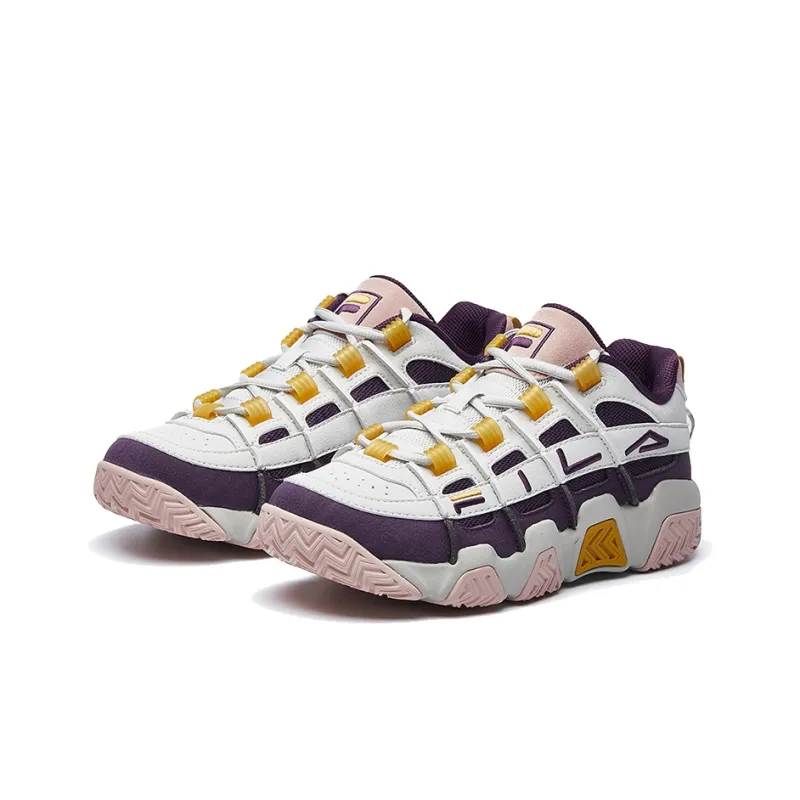 FILA Barricade Wear Resistant Low Top Vintage Basketball Shoes Women's White Pink Purple-2