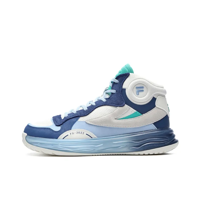 FILA FUSION FX 22 Cushioning Anti Slip And Wear Resistant Coverage Mid Top Vintage Basketball Shoes Women's White Blue-0