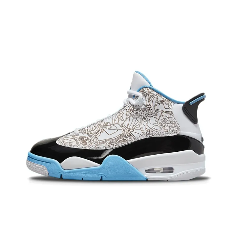 Jordan Dub Zero Mid-Top Vintage Basketball Shoes GS White Black Blue-0