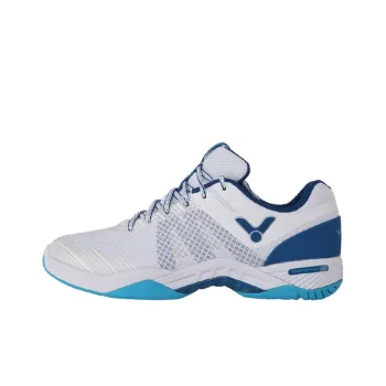 VICTOR Anti Slip Wear Resistant Low Top Badminton Shoes Unisex White Blue