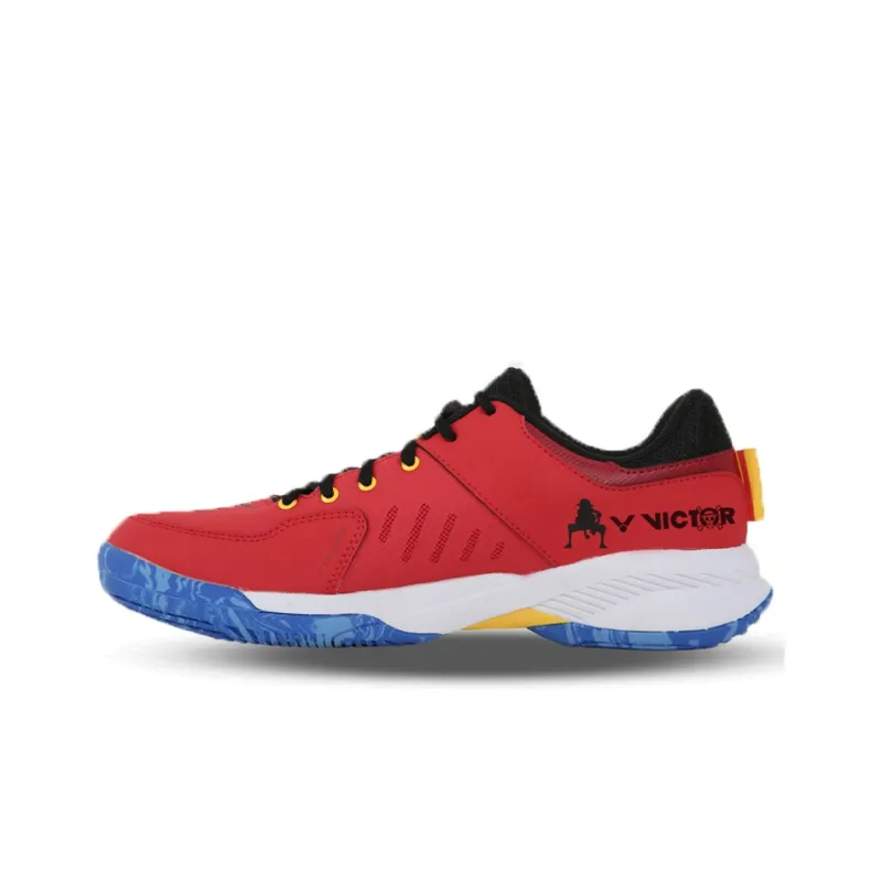 One Piece VICTOR Slip-Resistant Cushioning Low-Top Badminton Shoes Unisex Red-1