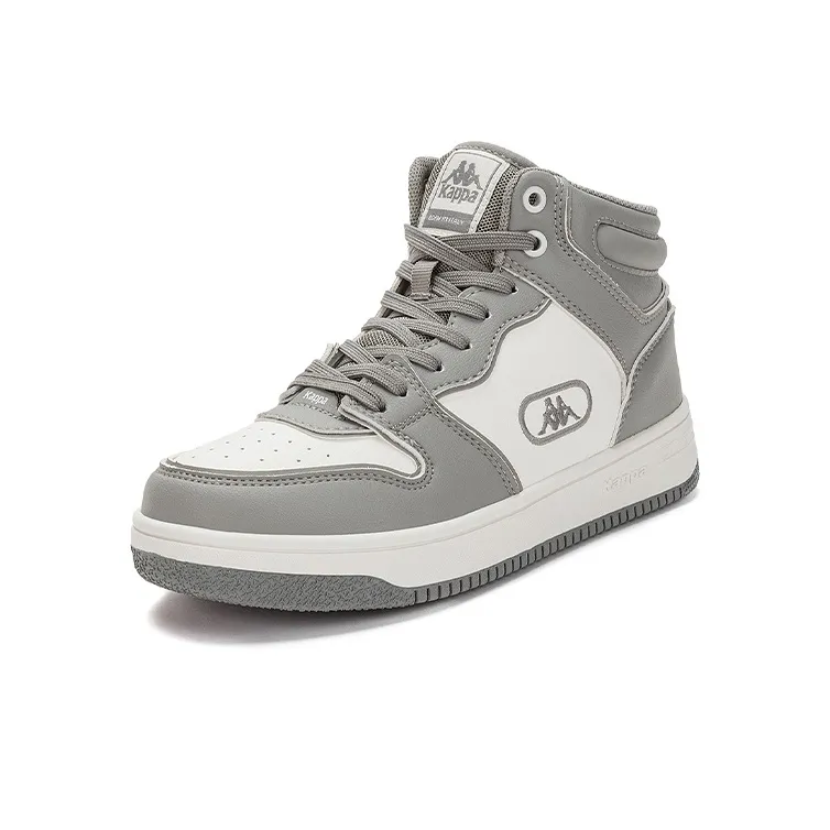 Kappa Abrasion Resistant Mid Top Vintage Basketball Shoes Unisex Mushroom Gray Korean White-1