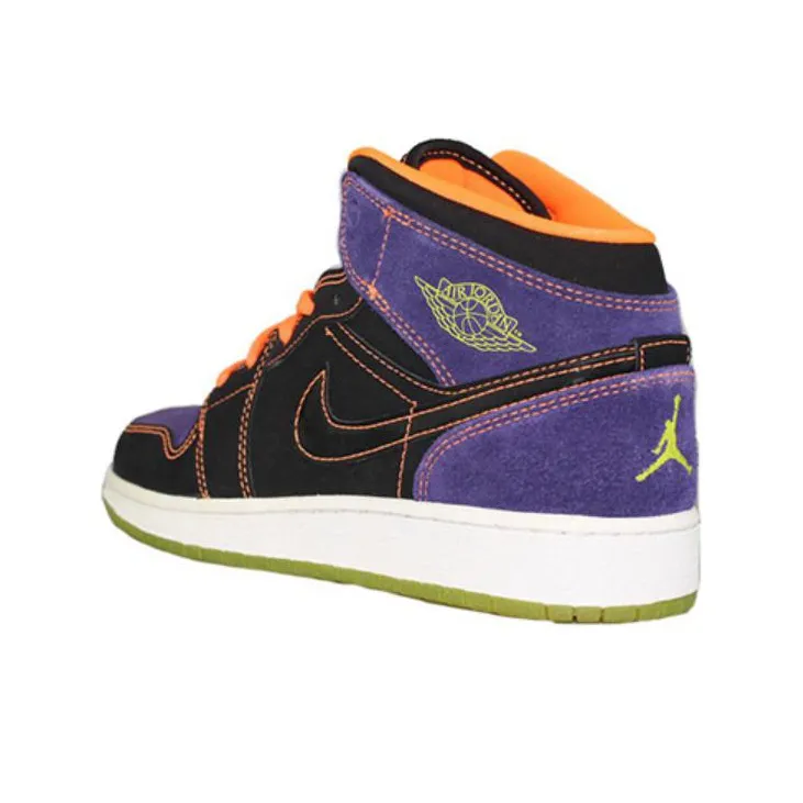 Jordan Air Jordan 1 Cushioned Slip-Resistant Mid-Top Vintage Basketball Shoes Women's Black Purple-3