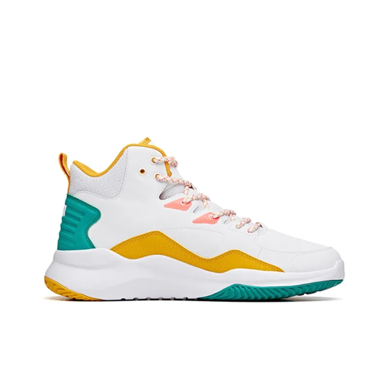 Anta Basketball Collection Cushioned Slip-Resistant Mid-Top Vintage Basketball Shoes Men's White Yellow Green-1