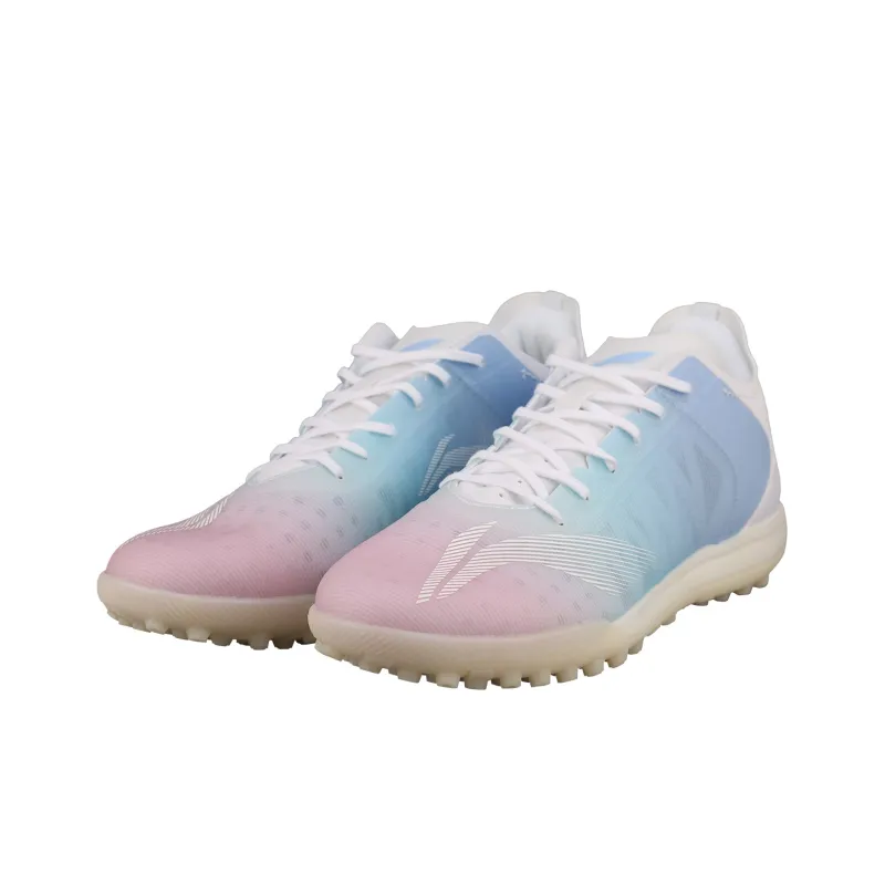 LiNing TF Rubber Broken Studs Artificial Ground Cushioning Anti-Slip And Wear-Resistant Soccer Shoes White Purple Blue-2