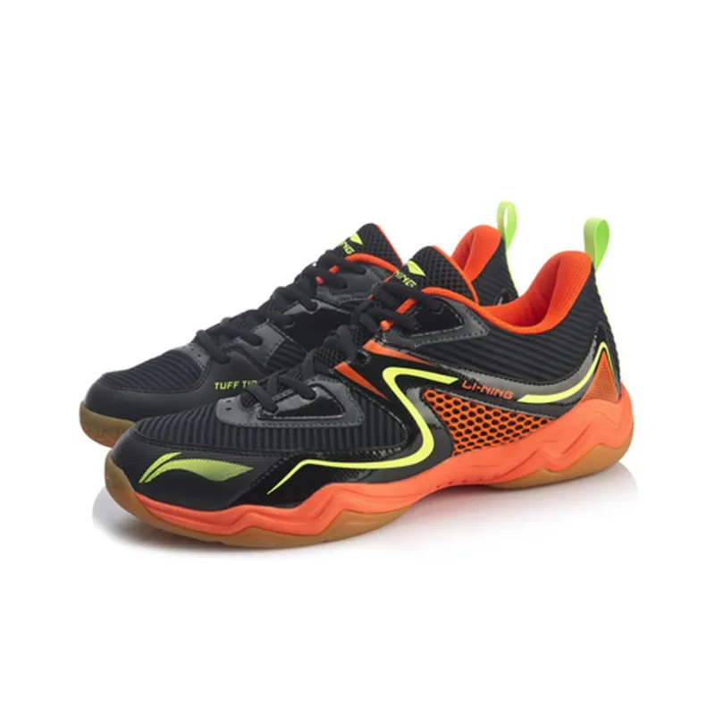 LiNing Cushioning Abrasion Resistant Breathable Low Top Badminton Shoes Unisex Black Orange-2