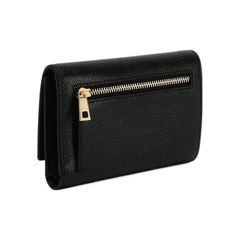 Furla 1927 Collection Textured Leather Coin Purse Card Holder, Wallet Small Size Women's Black-2