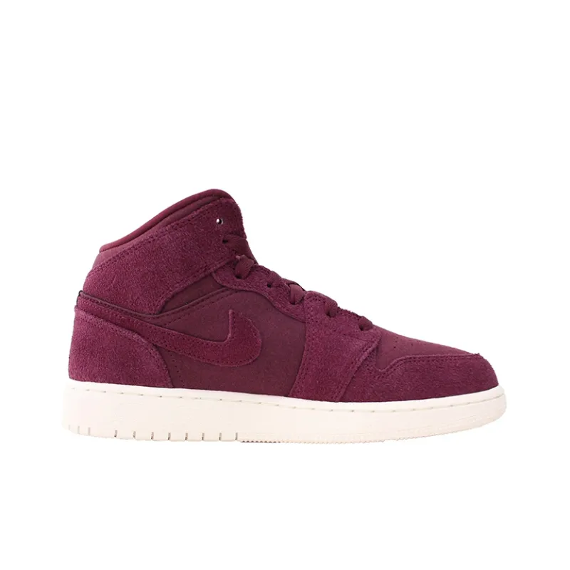Jordan Air Jordan 1 Retro Mid Cushioned Slip Resistant Abrasion Resistant High Top Vintage Basketball Shoes GS Burgundy-1
