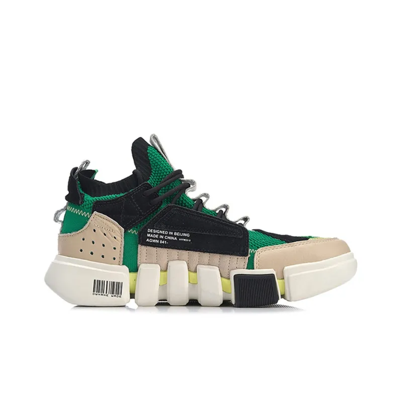 LiNing Essence 2 ACE Non slip Lightweight Mid Top Vintage Basketball Shoes Men's Brown Green-1