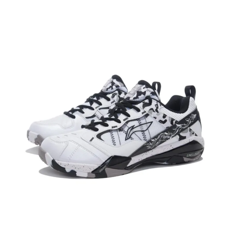 LiNing Cushioning Abrasion Resistant Support Rebound Low Top Badminton Shoes Men's White Black-2
