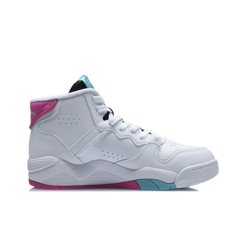 LINING Vintage Basketball Shoes Women's High Top Standard White/Red/Blue-1