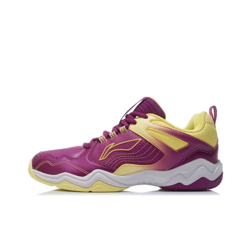 LINING Sound Waves Badminton Shoes Women's Low-Top Wild Berry Purple/Explosive Yellow