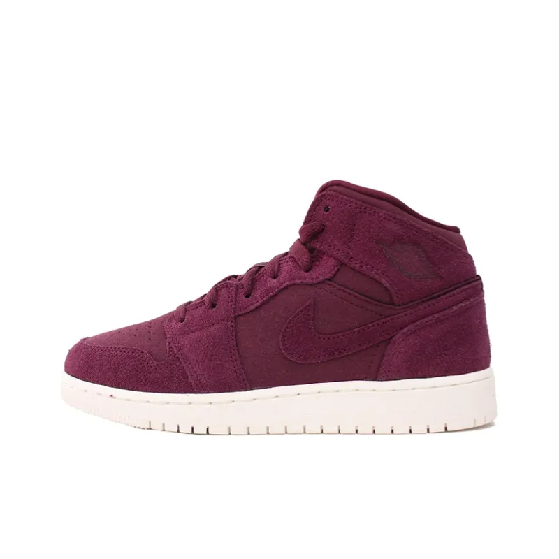 Jordan Air Jordan 1 Retro Mid Cushioned Slip Resistant Abrasion Resistant High Top Vintage Basketball Shoes GS Burgundy-0