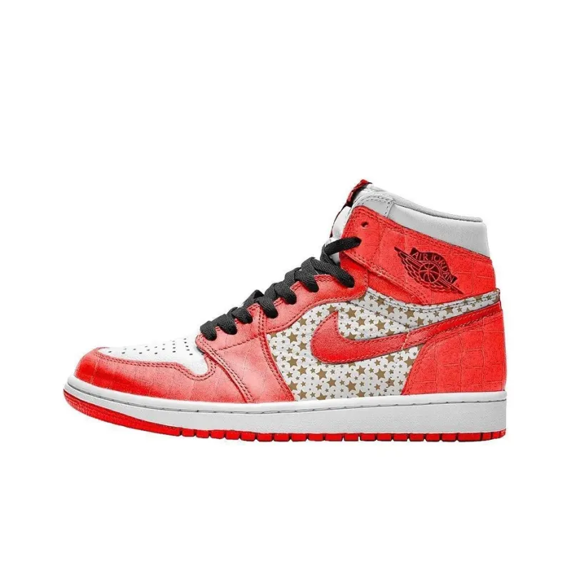 Supreme x Jordan Air Jordan 1 Cushioned Slip-Resistant High-Top Vintage Basketball Shoes Men's White Orange-0