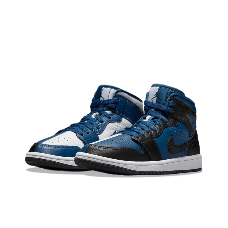 Jordan Air Jordan 1 Mid Split 'French Blue' Mid-Top Vintage Basketball Shoes Men's Black White Blue-2