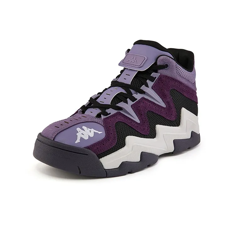 Kappa Cushioning Anti Slip And Wear Resistant High Top Vintage Basketball Shoes Unisex Purple Black White-1