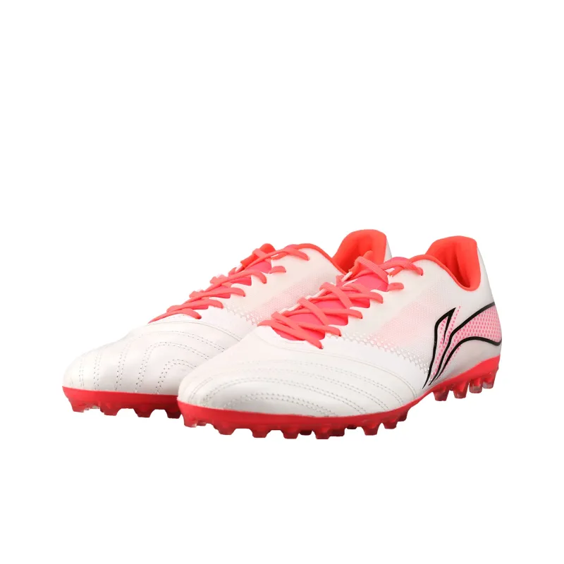 LiNing MG Rubber Short Studs Artificial Ground Cushioning, Wear Resistant Soccer Shoes Men's White Crystal Red-2