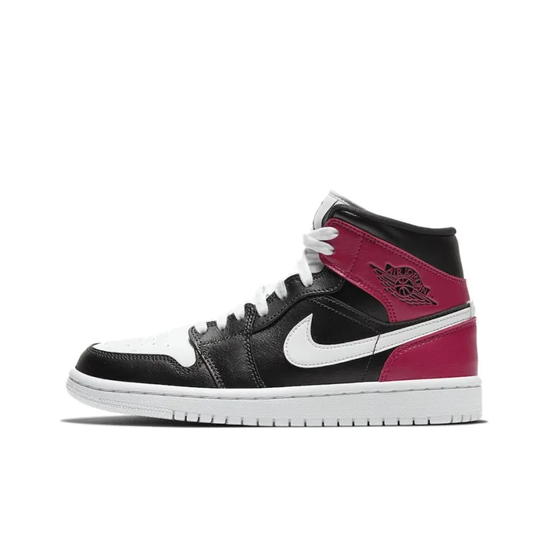Jordan 1 Mid Black Noble Red Women's-0