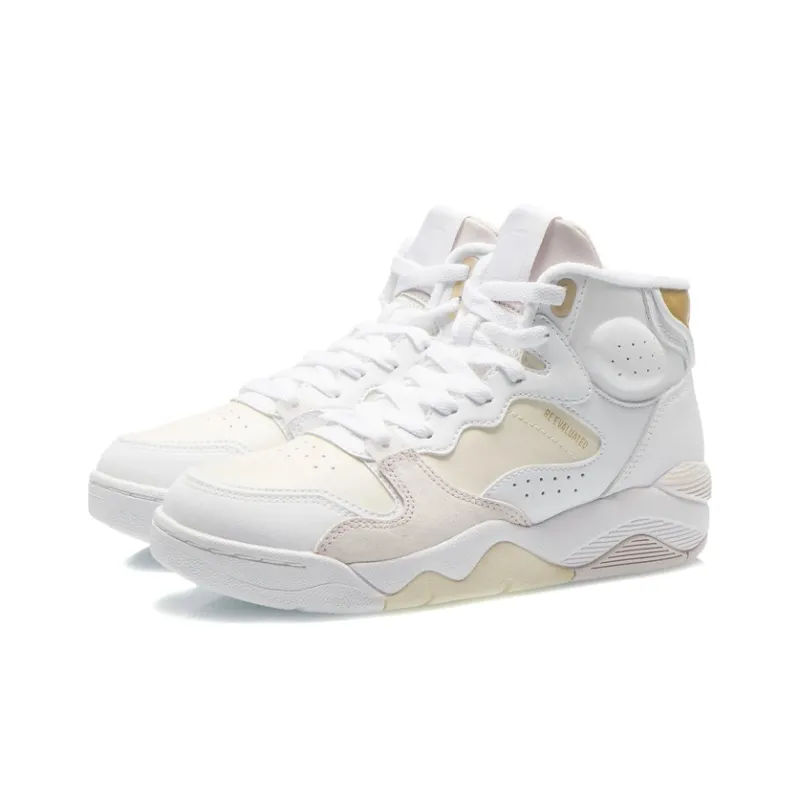 LiNing Anti-Slip And Wear-Resistant Lightweight High-Top Basketball Shoes Women's White Yellow-2