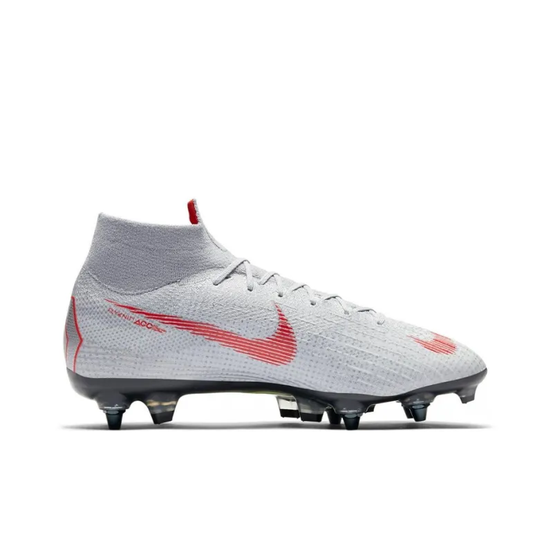 Nike Mercurial Superfly 6 Soccer Shoes Men Mid-Top Light Gray/Red-1
