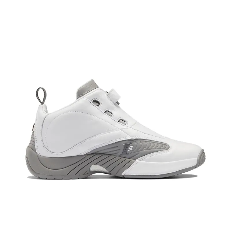 Reebok Answer IV Anti-Slip And Wear-Resistant Cushioning Coverage Mid-Top Vintage Basketball Shoes Men's White Gray-1