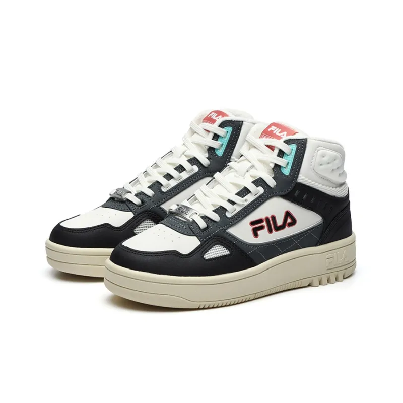 FILA Glory Mid Cushioning Anti Slip And Wear Resistant High Top Vintage Basketball Shoes Women's Black White-1