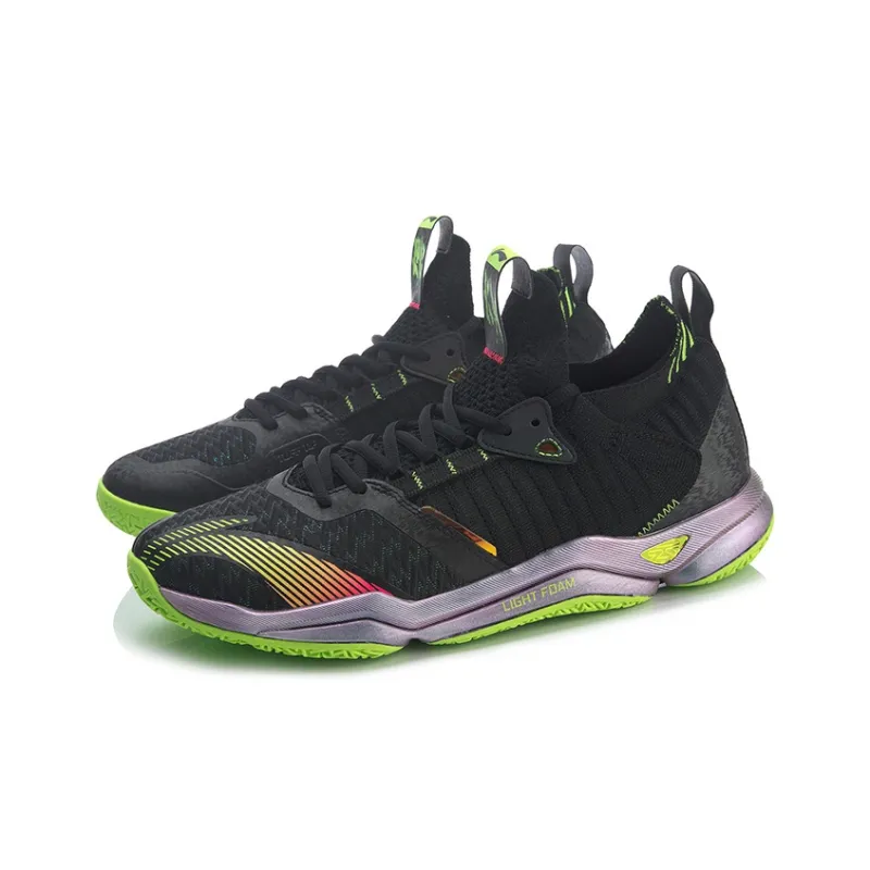 LiNing Raid 4 Durable Breathable Low Top Badminton Shoes Unisex Black Green-2