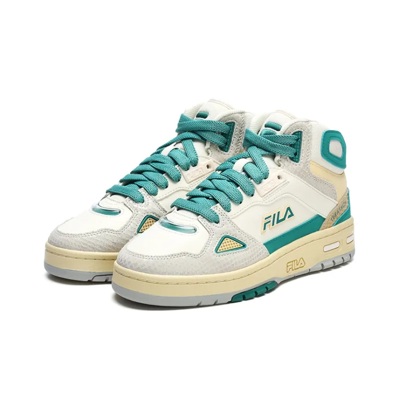 FILA FUSION Teratach Anti-Slip Wear-Resistant Mid-Top Vintage Basketball Shoes Women's Milk White Oil Blue-2