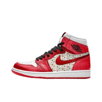 Supreme x Jordan Air Jordan 1 Cushioned Slip Resistant High Top Vintage Basketball Shoes Men's White Red
