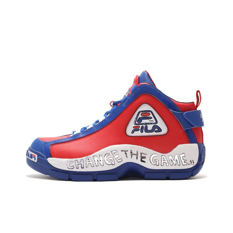 TM PAINT X ATMOS x FILA Grant Hill 2 Anti-Slip Wear-Resistant Mid-Top Vintage Basketball Shoes Men's Red Blue White-0