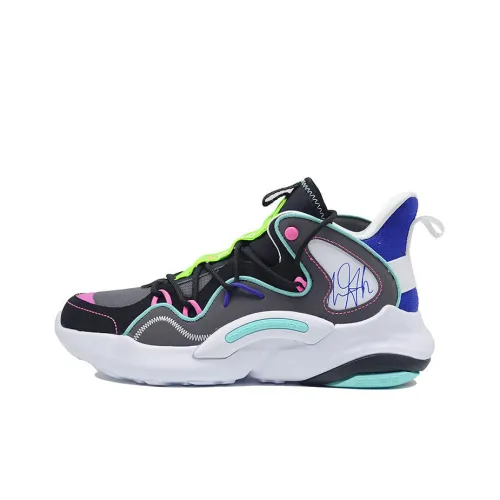 361° Cushioning Anti-Slip And Wear-Resistant Mid-Top Vintage Basketball Shoes Men's Black Green