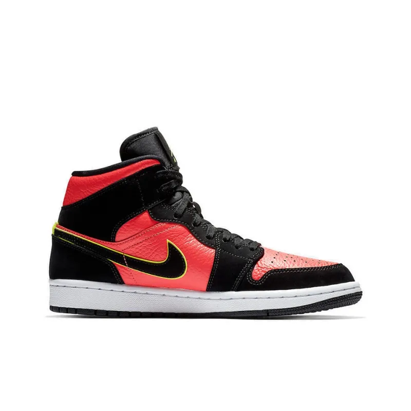Jordan 1 Mid Black Hot Punch Women's-1