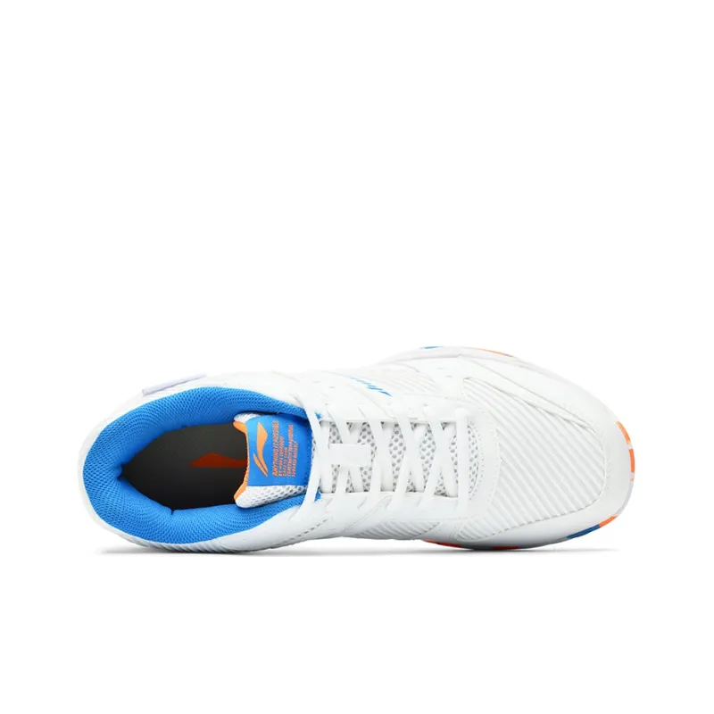 LiNing Cushioning, Wear Resistant Low Top Badminton Shoes Unisex White Blue Orange-2