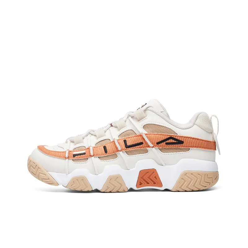 FILA FUSION BARRICADE Series Cushioned Wear Resistant Breathable Low Top Vintage Basketball Shoes Women's White Orange-0