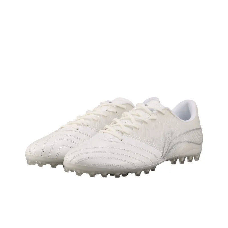 LiNing TF Rubber Broken Studs Firm Ground, Artificial Ground Cushioning Soccer Shoes Men's White Silver-2