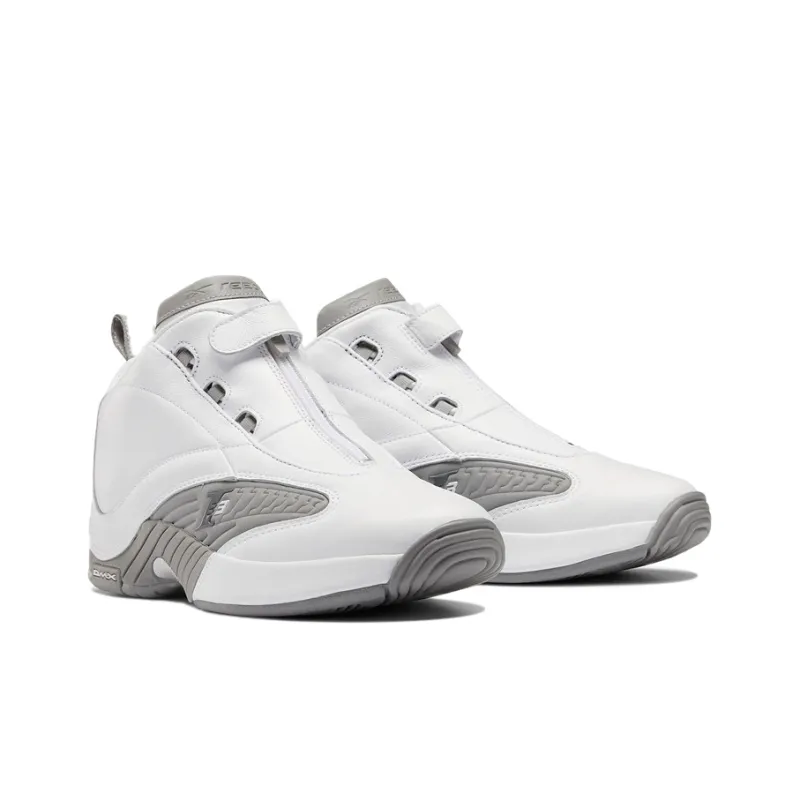 Reebok Answer IV Anti-Slip And Wear-Resistant Cushioning Coverage Mid-Top Vintage Basketball Shoes Men's White Gray-2