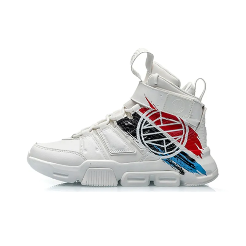 LiNing Tracing Collection Wending Durable Breathable High Top Vintage Basketball Shoes White-0