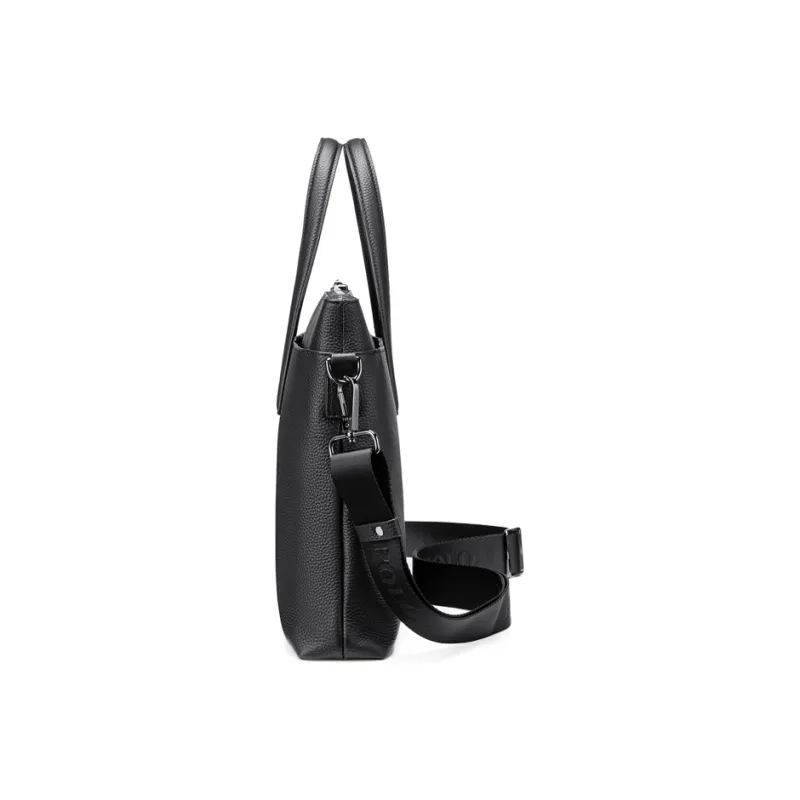 POLO Top Grain Cow Leather Men's Crossbody Bag, Shoulder Bag Briefcase Tubas Men's Black-3