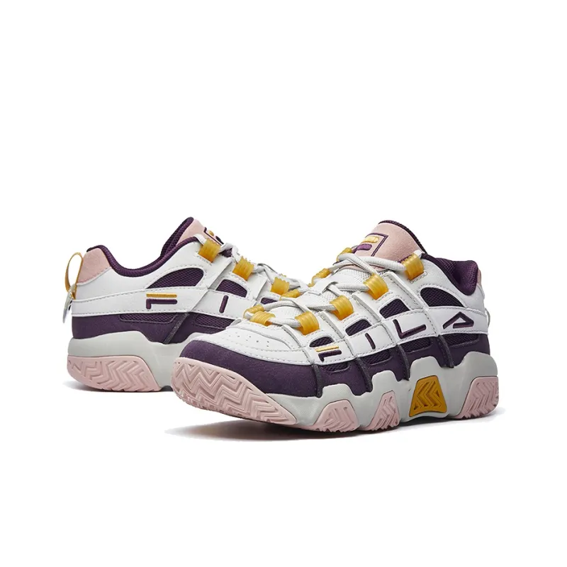 FILA Barricade Wear Resistant Low Top Vintage Basketball Shoes Women's White Pink Purple-3