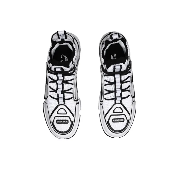 LiNing Durable Breathable Mid Top Vintage Basketball Shoes Men's White Black-3