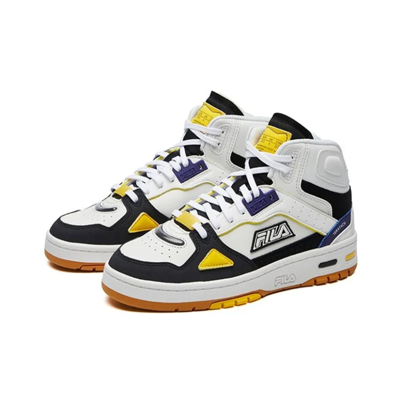 FILA Teratach Cushioning Anti Slip And Wear Resistant High Top Vintage Basketball Shoes Women's White Black Yellow-2