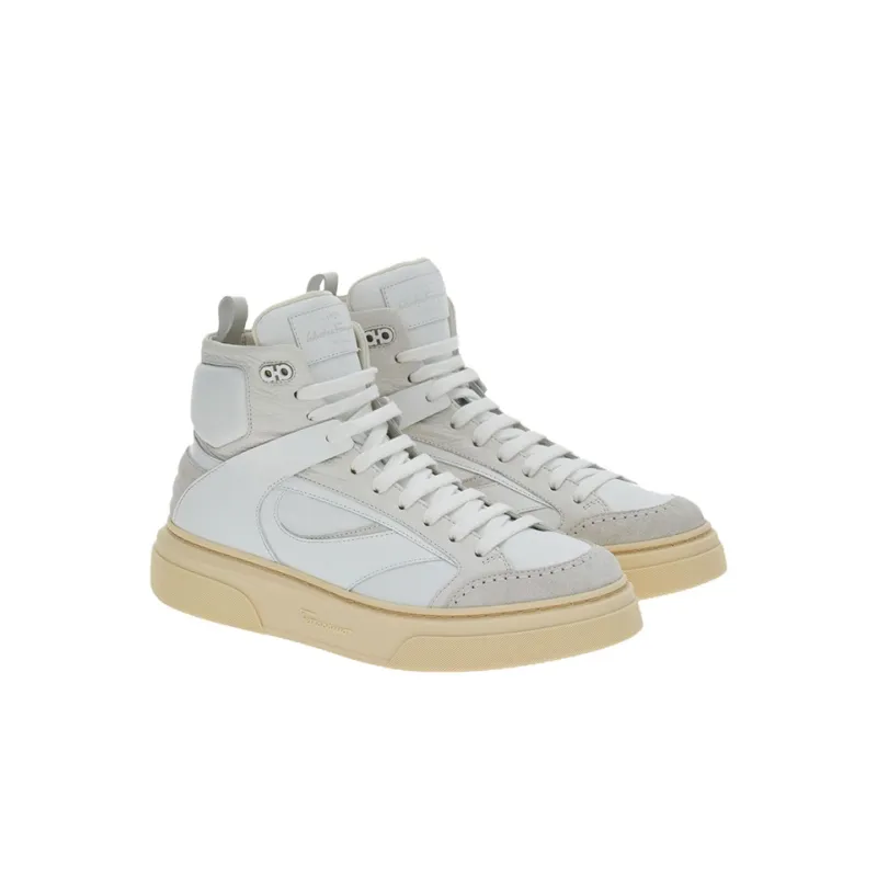 FERRAGAMO High Top Stylish Skateboarding Shoes Men's White Gray-1