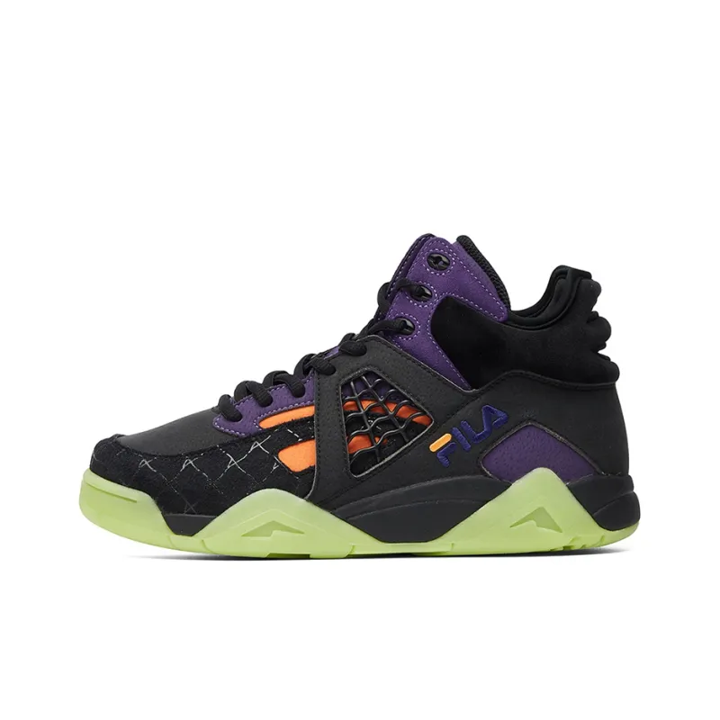 FILA FUSION Cage Vintage Basketball Shoes Women's Mid Top Black/Purple/Green-0